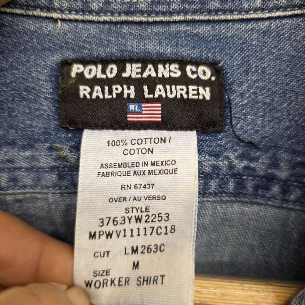 Vintage Polo Jeans Ralph Lauren Denim Worker Button Down Shirt Size Large L - Picture 7 of 10